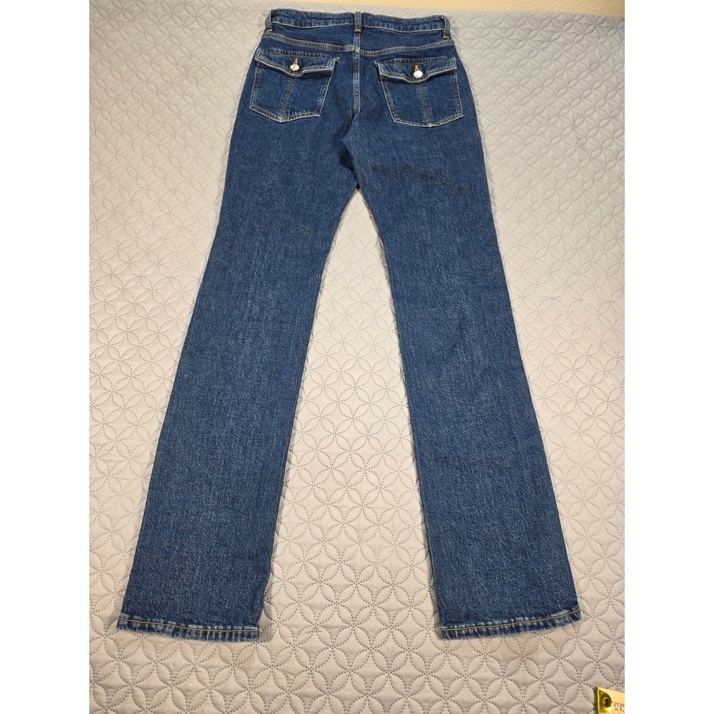Forever 21 Premium Mid Rise Bootcut Cargo Jeans Dark Wash Blue Size 27 Utility - Picture 2 of 8